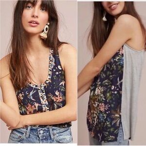 Super cute Anthropologie “Tiny” tank top w/navy floral front & navy jersey sides